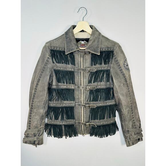 Harley Davidson Jackets & Blazers - Harley Davidson Aged Leather Fringe Motorcycle Jacket Size Medium